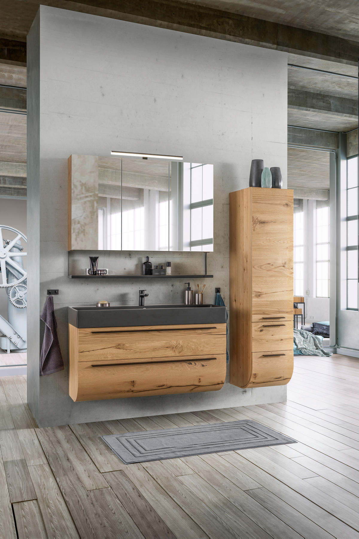 BADEZIMMER 120 cm  - Eichefarben/Schwarz, Modern, Glas/Holz (120cm) - Dieter Knoll