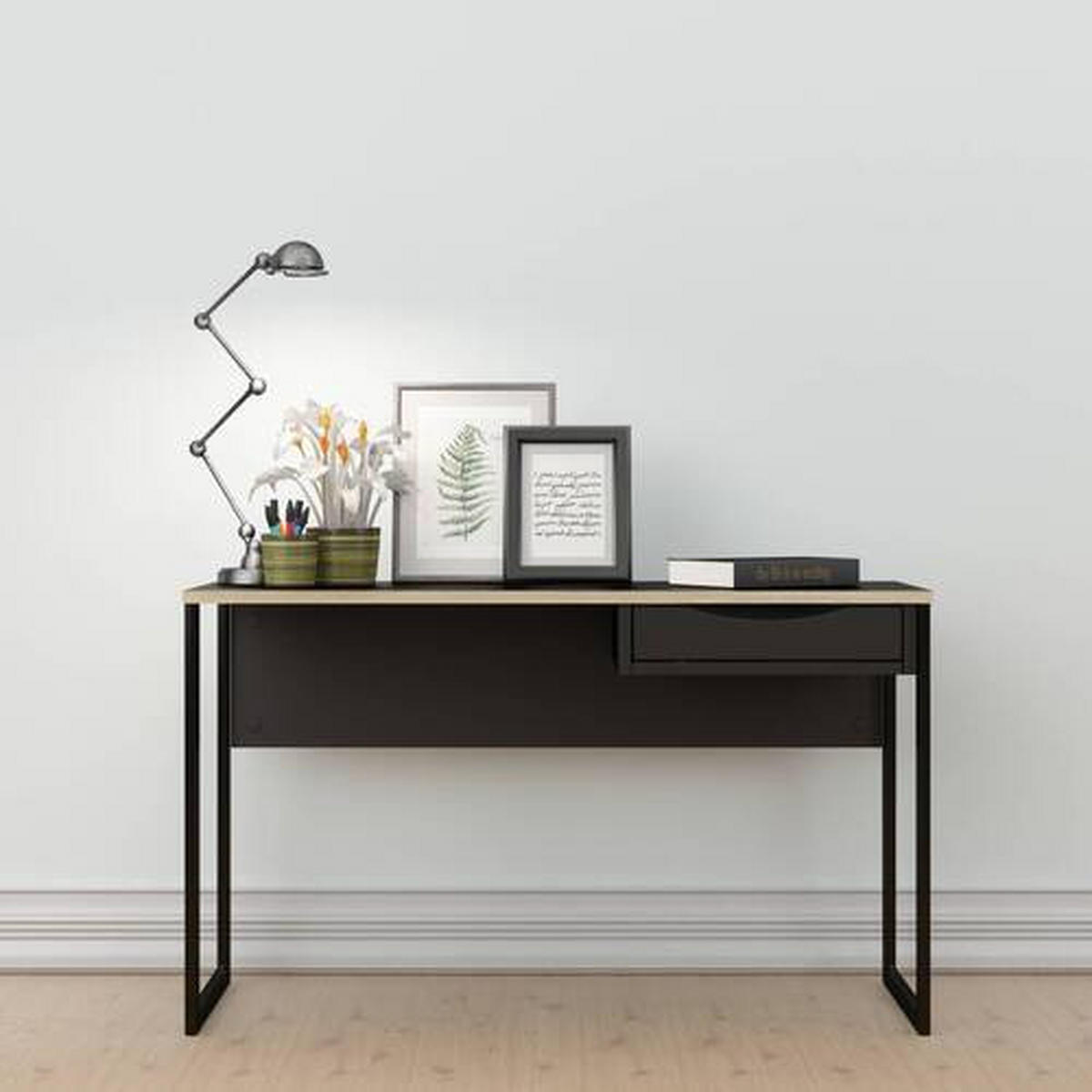 SCHREIBTISCH 130/48,4/76,8 cm  in Schwarz  - Schwarz, MODERN, Holzwerkstoff/Metall (130/48,4/76,8cm) - MID.YOU