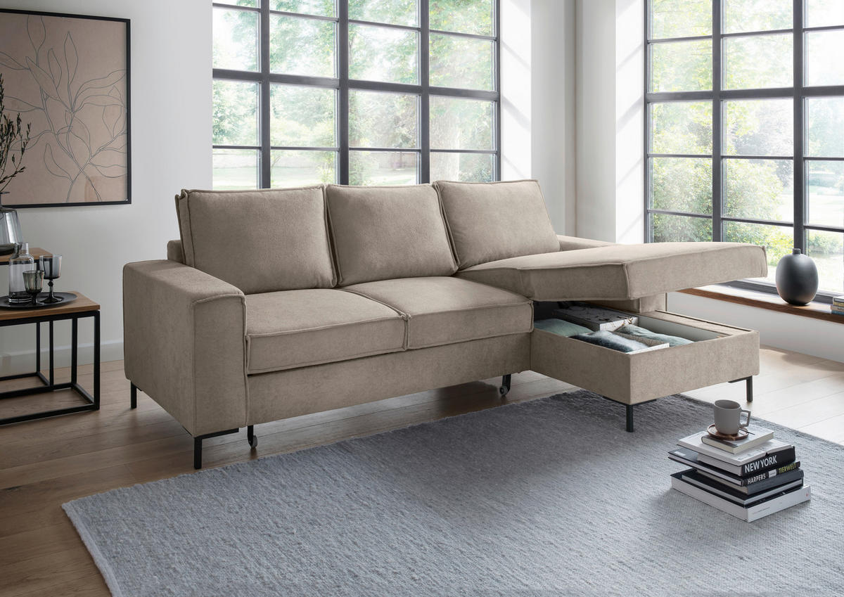 KUTNA GARNITURA tekstil  taupe   - crna/taupe, Moderno, tekstil/metal (240/150cm) - Livetastic