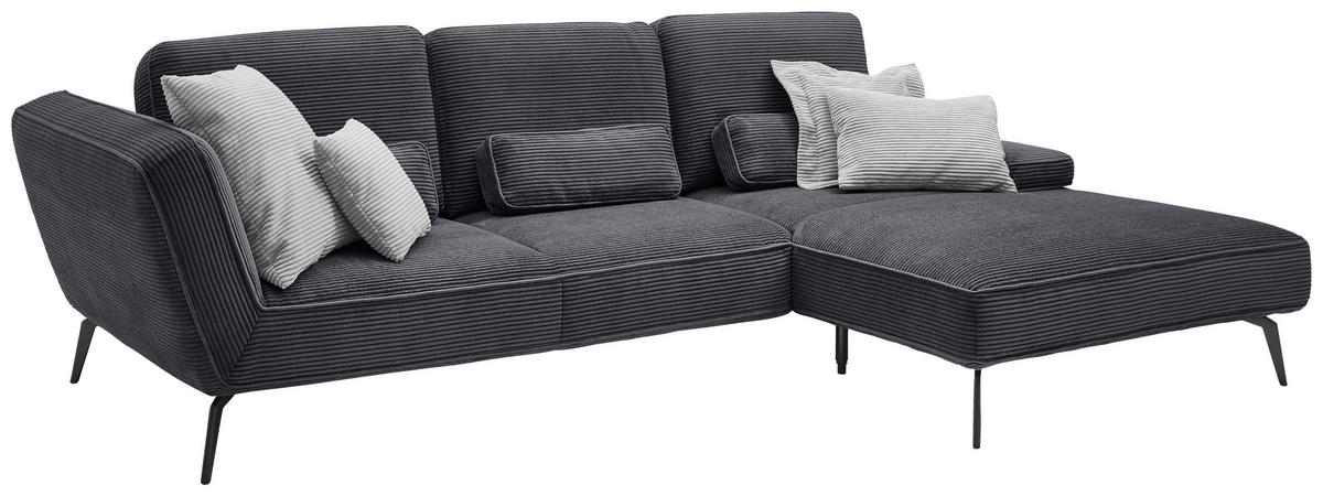 ECKSOFA Dunkelgrau Cord  - Dunkelgrau/Schwarz, KONVENTIONELL, Textil/Metall (304/205cm) - SetOne by Musterring