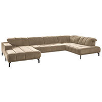 WOHNLANDSCHAFT in Velours Sandfarben, Hellbraun  - Sandfarben/Hellbraun, Design, Textil/Metall (195/383/219cm) - Beldomo Style