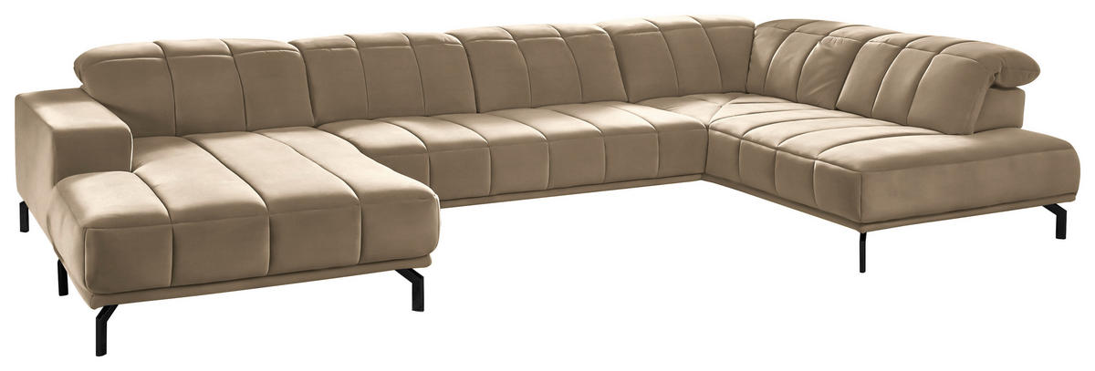 WOHNLANDSCHAFT in Velours Sandfarben, Hellbraun  - Sandfarben/Hellbraun, Design, Textil/Metall (195/383/219cm) - Beldomo Style