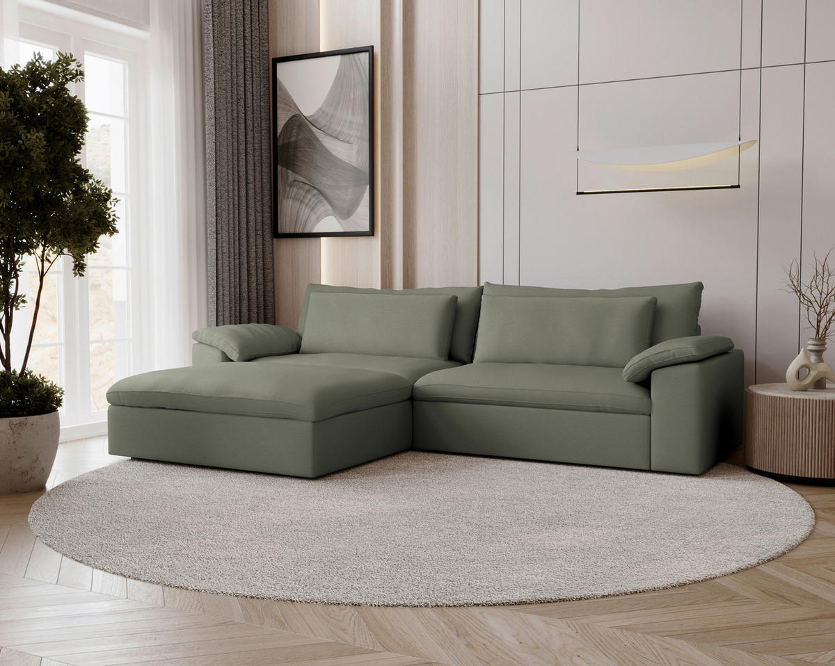 ECKSOFA  Chenille Graugrün  - Schwarz/Graugrün, Modern, Kunststoff/Textil (198/306cm) - Carryhome