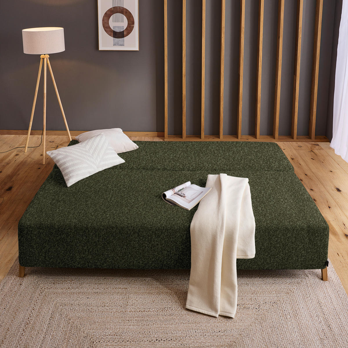 SCHLAFSOFA in Textil Olivgrün  - Naturfarben/Olivgrün, Design, Holz/Textil (211/88/102cm) - Niels Andersson