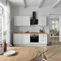 KÜCHENBLOCK Frame 240 cm  in Weiß, Eichefarben  - Edelstahlfarben/Eichefarben, MODERN, Holzwerkstoff/Metall (240cm) - Nobilia