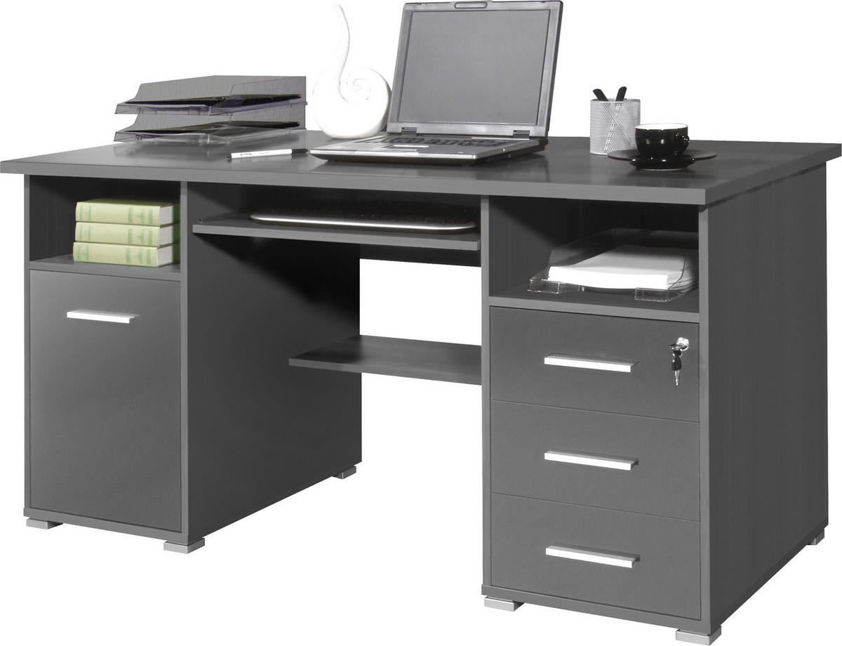 SCHREIBTISCH 145/70/75 cm  in Anthrazit  - Anthrazit/Alufarben, Design, Holzwerkstoff/Metall (145/70/75cm) - Germania