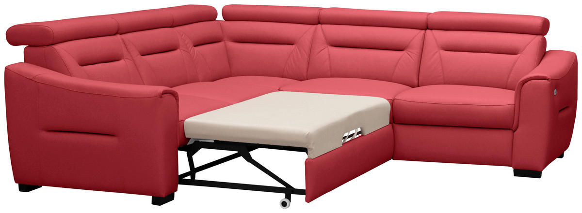 ECKSOFA Lederlook Echtleder Rot  - Wengefarben/Rot, Design, Leder/Holz (260/260cm) - Celina Home