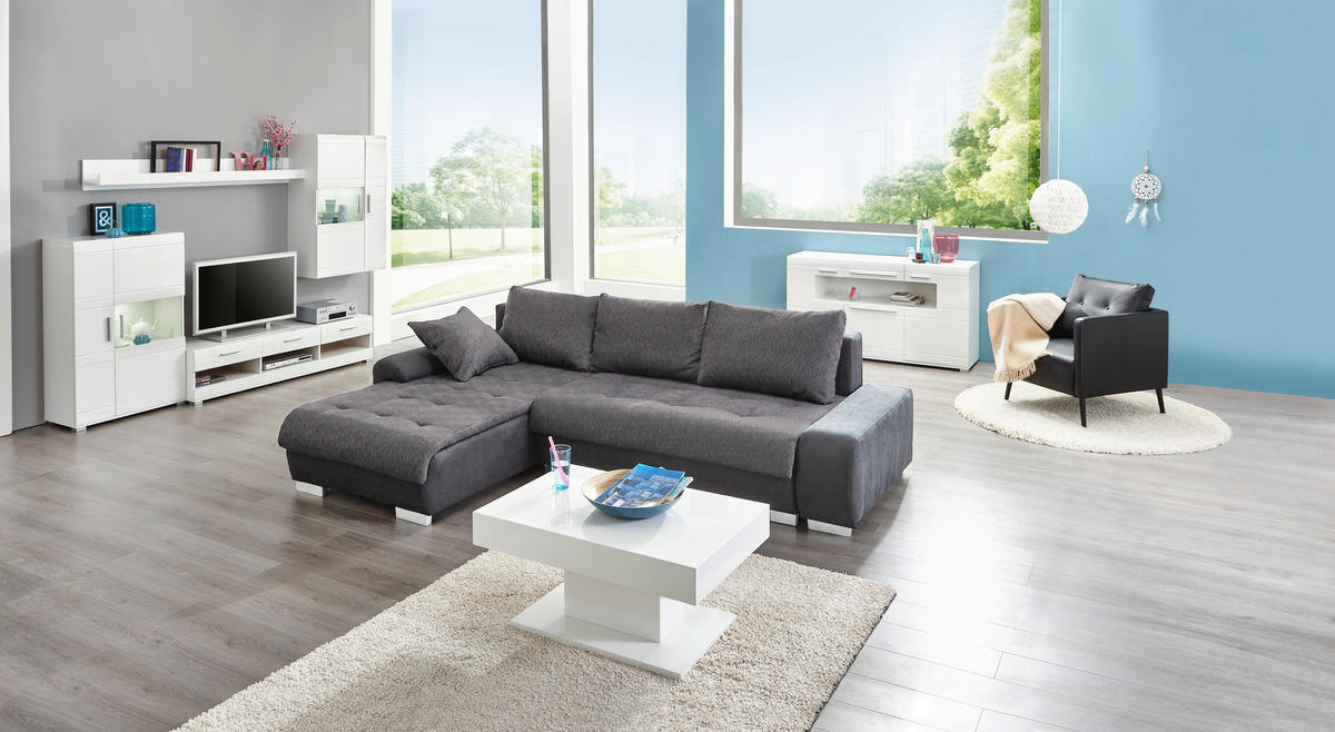 REGAL ZA DNEVNI BORAVAK bijela, bijela visoki sjaj   - bijela/srebrne boje, Design, staklo/drvni materijal (265/186/44cm) - Xora