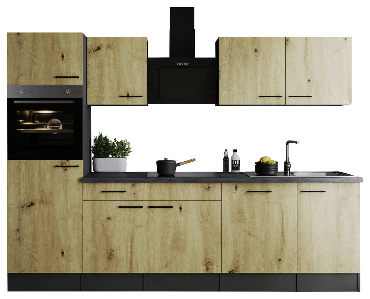 KÜCHENBLOCK 280 cm   in Eiche Artisan  - Schwarz/Eiche Artisan, Design, Holzwerkstoff/Metall (280cm) - Respekta