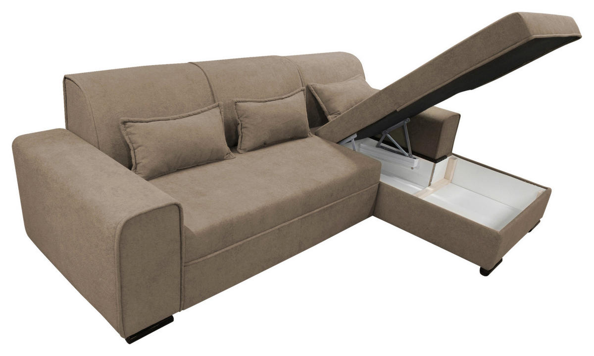 ECKSOFA Taupe Struktur, Bouclé  - Taupe/Schwarz, Design, Kunststoff/Textil (270/175cm) - MID.YOU
