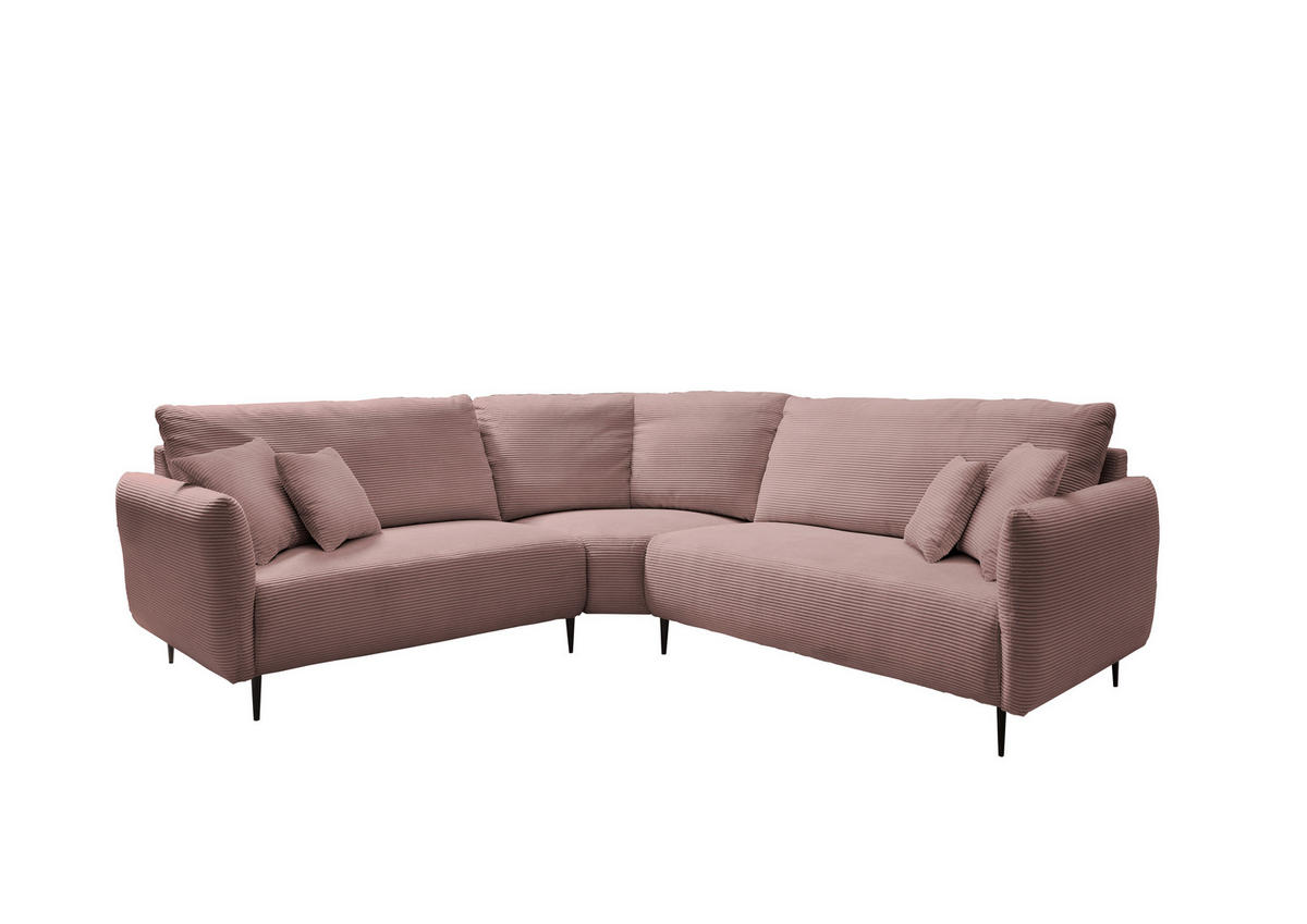 ECKSOFA Rosa Cord  - Schwarz/Rosa, Design, Textil/Metall (256/256cm) - Livetastic