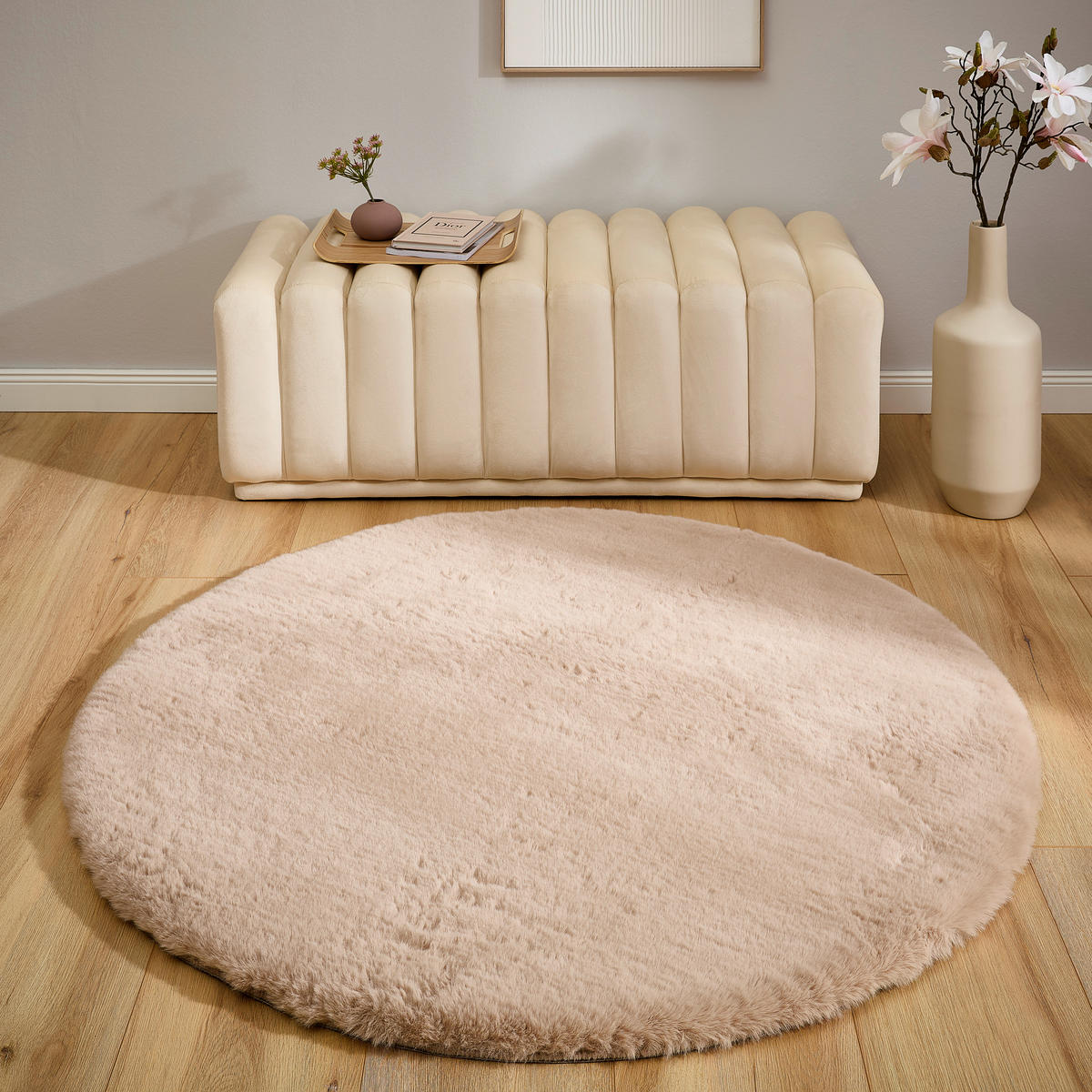 HOCHFLORTEPPICH 120 cm Sandfarben rund  - Sandfarben, Design, Textil (120cm) - Novel