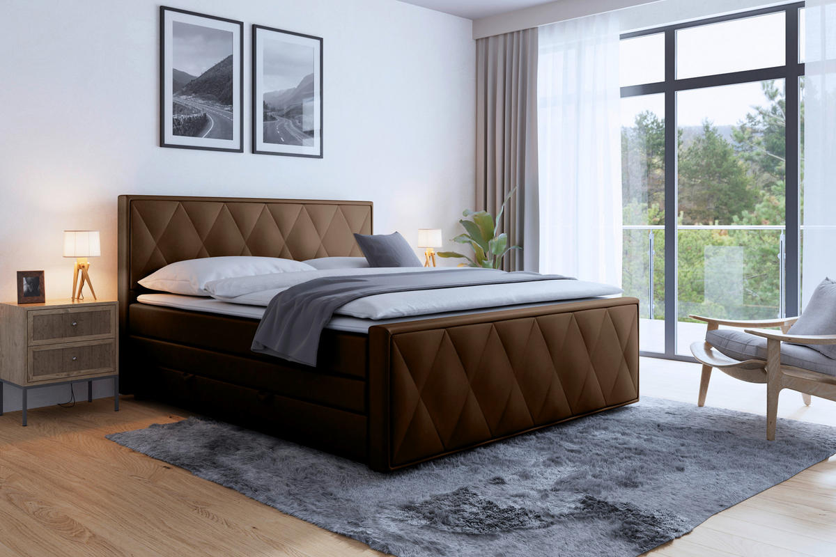 BOXSPRINGBETT 180/200 cm  in Braun  - Schwarz/Braun, Modern, Holz/Textil (180/200cm) - MID.YOU