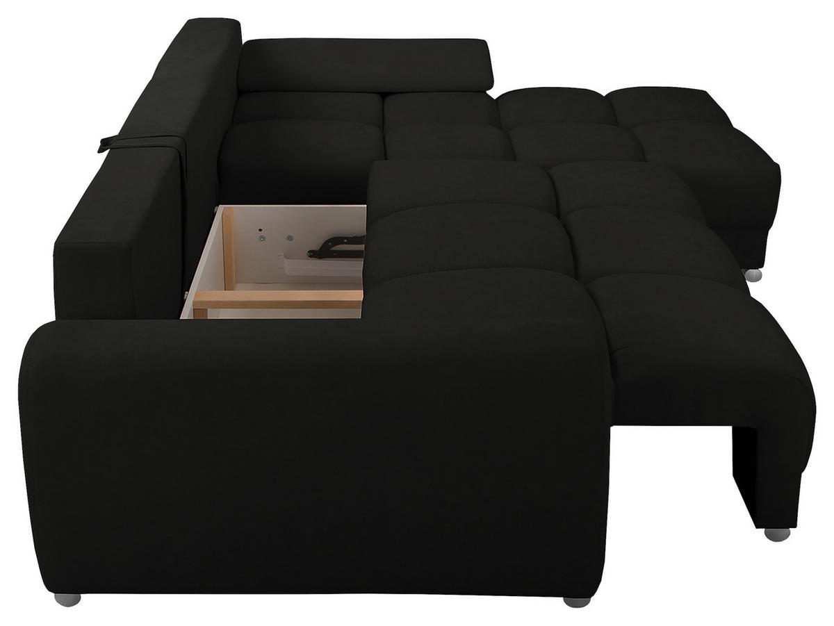 ECKSOFA in Mikrofaser Schwarz  - Silberfarben/Schwarz, Design, Textil/Metall (256/175cm) - Livetastic