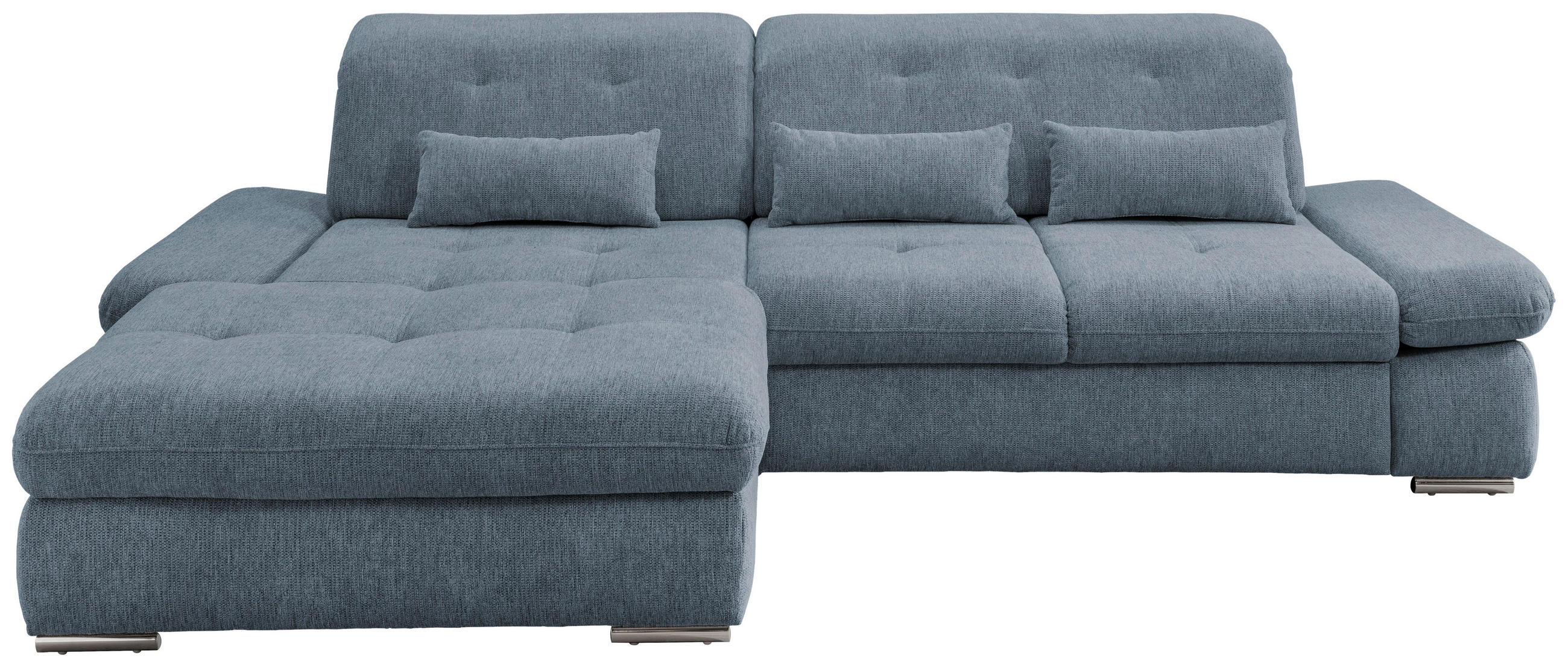 ECKSOFA in Chenille Hellblau  - Chromfarben/Hellblau, Design, Textil/Metall (196/300cm) - Livetastic
