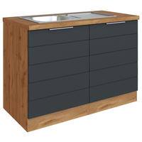 SPÜLENUNTERSCHRANK 120/86/60 cm  in Grau, Eiche Wotan  - Eiche Wotan/Grau, Design, Holzwerkstoff/Metall (120/86/60cm) - Held
