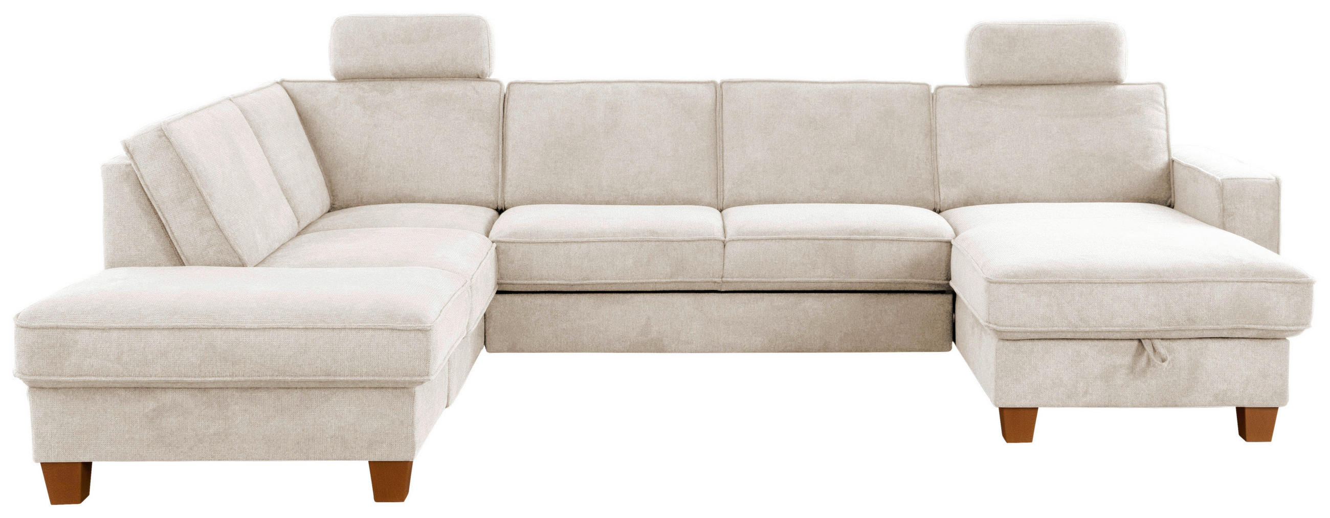 WOHNLANDSCHAFT Creme Flachgewebe  - Eichefarben/Creme, KONVENTIONELL, Holz/Textil (213/309/161cm) - Sit & More