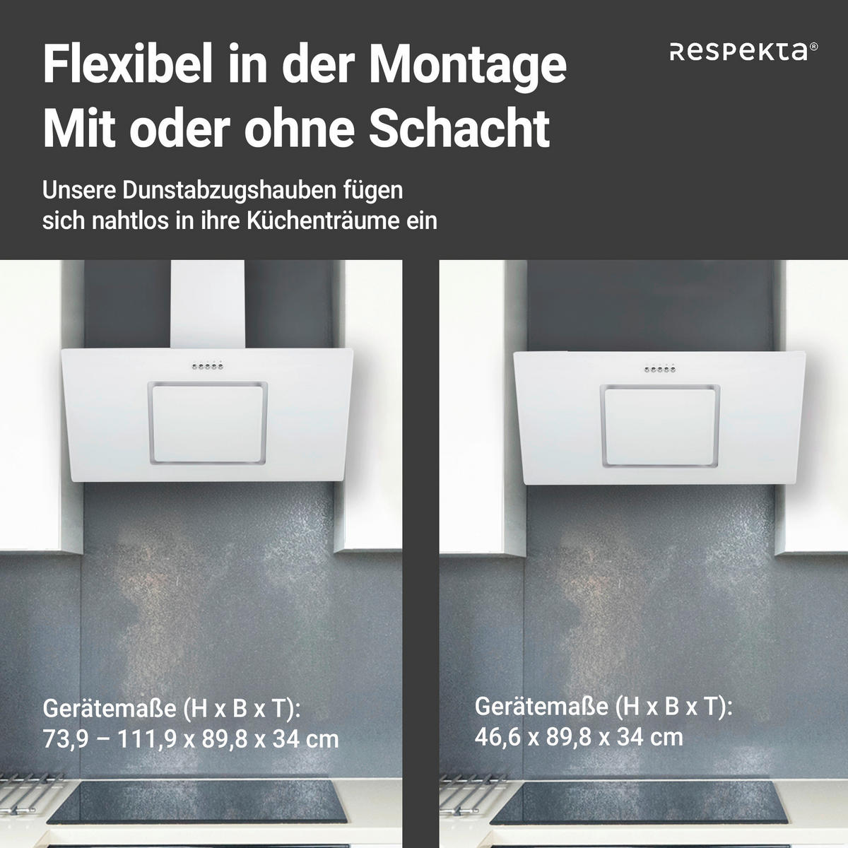 DUNSTABZUGSHAUBE CH22010/90WBZ  - Weiß, Trend, Glas/Metall (90/73,9-111,9/37cm) - Respekta
