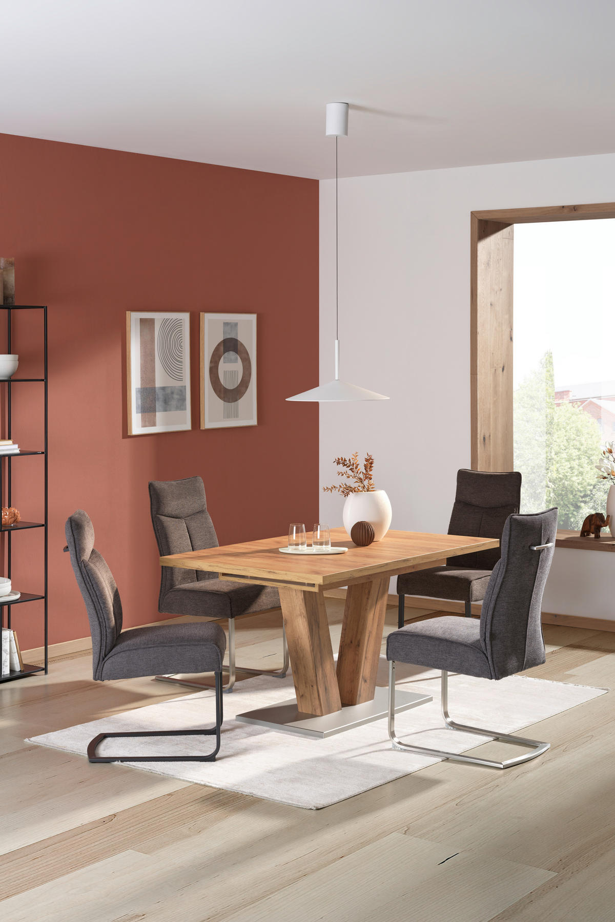 ESSTISCH Eichefarben, Edelstahlfarben rechteckig  ausziehbar  - Edelstahlfarben/Eichefarben, KONVENTIONELL, Holzwerkstoff (140-185/90/76cm) - Valdera