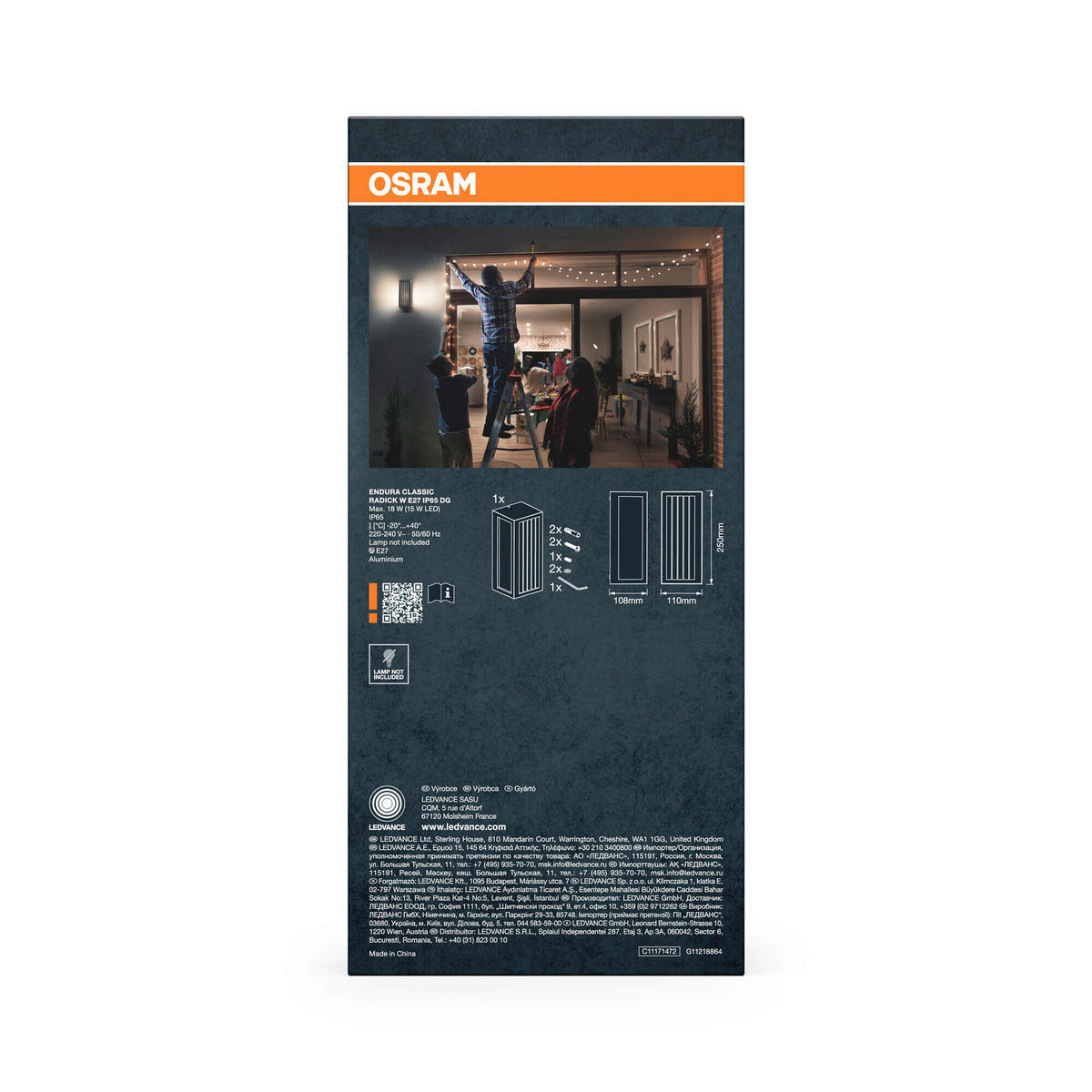 AUßENLEUCHTE 11/10,8/25 cm   - Dunkelgrau, Basics, Kunststoff/Metall (11/10,8/25cm) - Osram