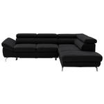 ECKSOFA Schwarz Echtleder  - Silberfarben/Schwarz, Design, Leder/Metall (270/220cm) - Novel