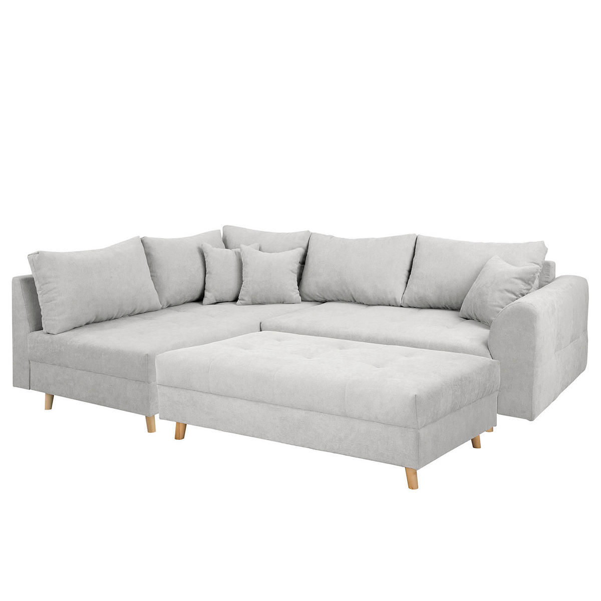 ECKSOFA inkl. Hocker Ariella in Mikrofaser Hellgrau  161/231 cm  - Hellgrau/Naturfarben, Design, Holz/Textil (161/231cm) - Livetastic
