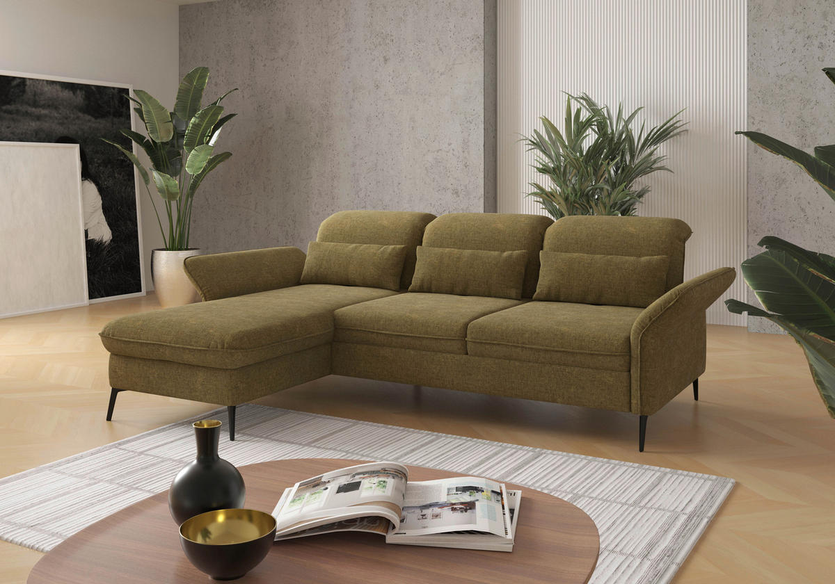 ECKSOFA in Flachgewebe Olivgrün  - Schwarz/Olivgrün, Konventionell, Textil/Metall (198/264cm) - Sit & More