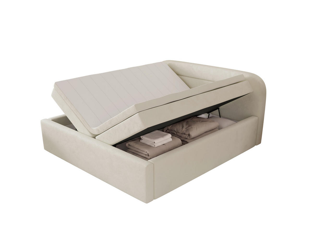 BOXBETT 180/200 cm,  in Beige, Bettkasten, Topper, H2 = mittel  - Beige, MODERN, Textil (180/200cm) - MID.YOU