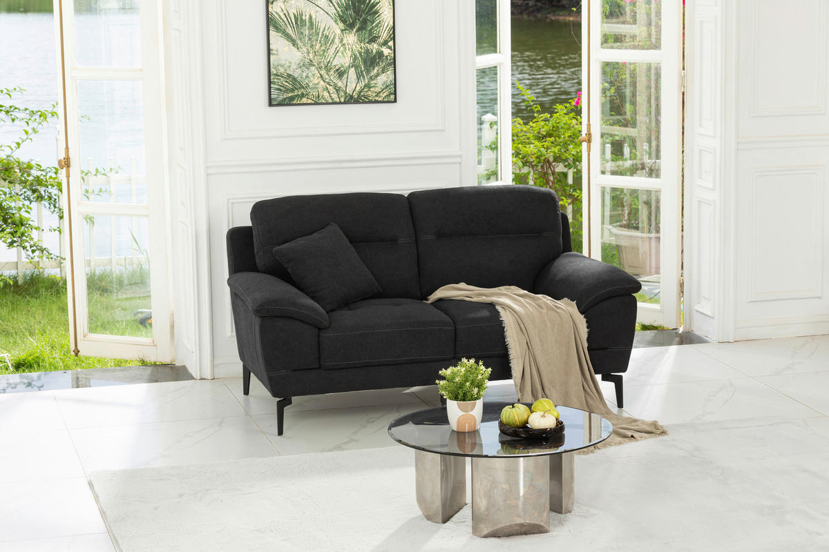 BOXSPRINGSOFA in Textil Schwarz  - Schwarz, KONVENTIONELL, Textil/Metall (175/92/94cm) - Livetastic