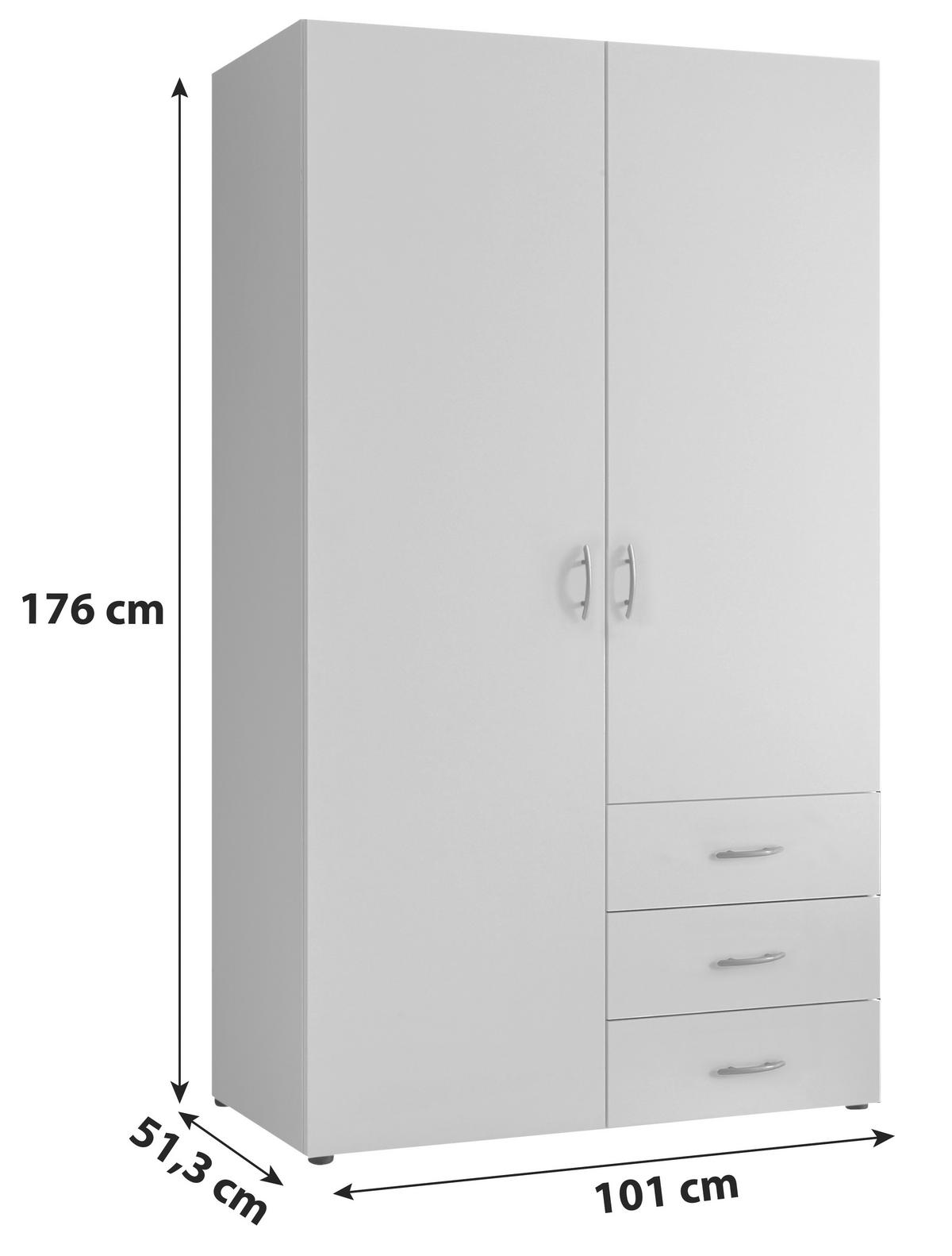 ORMAR S KLASIČNIM VRATIMA bijela   - bijela/srebrne boje, Moderno, drvni materijal/plastika (101/176/51,3cm) - Ti'me