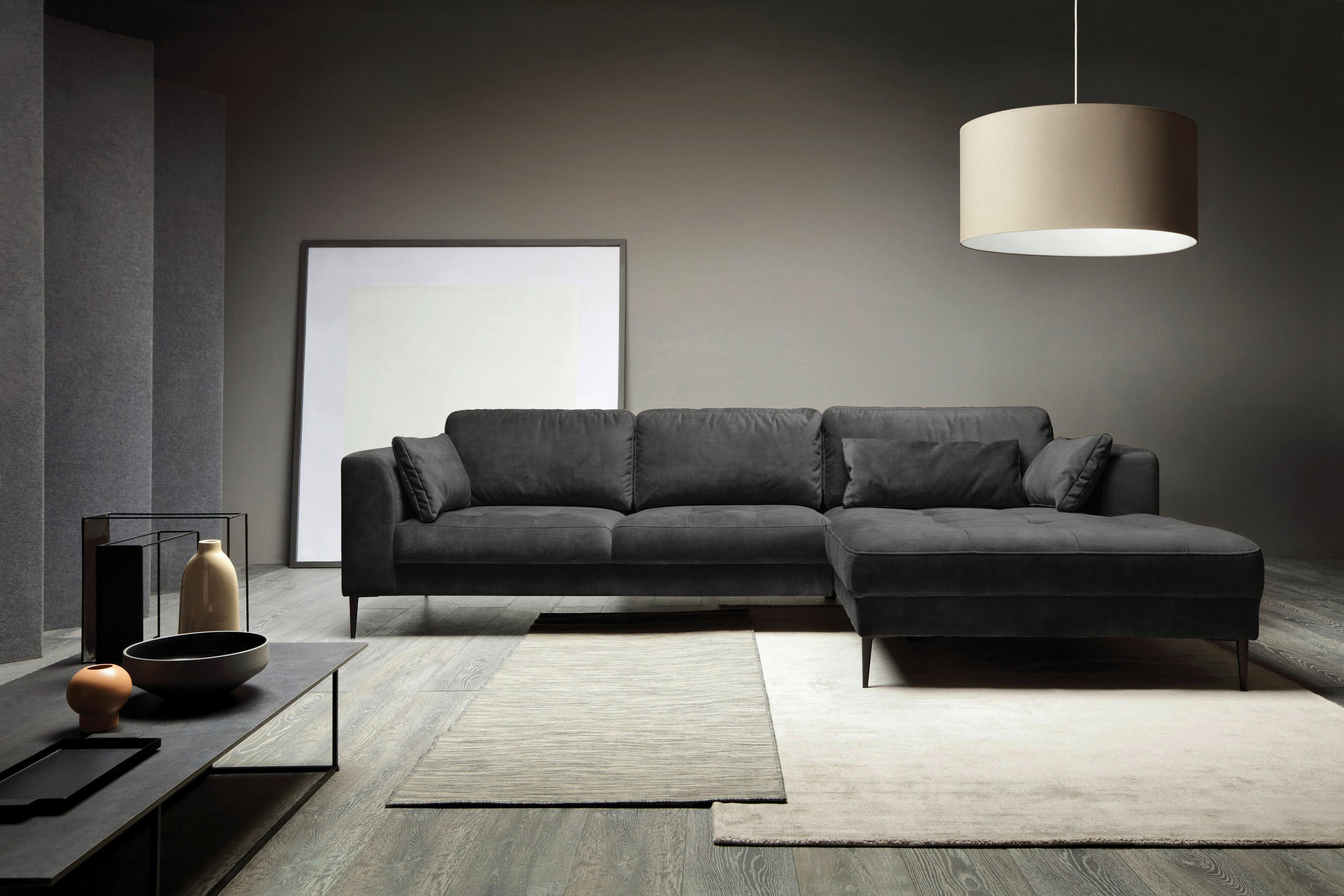 ECKSCHLAFSOFA in Mikrofaser Anthrazit - Anthrazit/Schwarz, Modern, Textil (280/168cm) - Trendmanufaktur