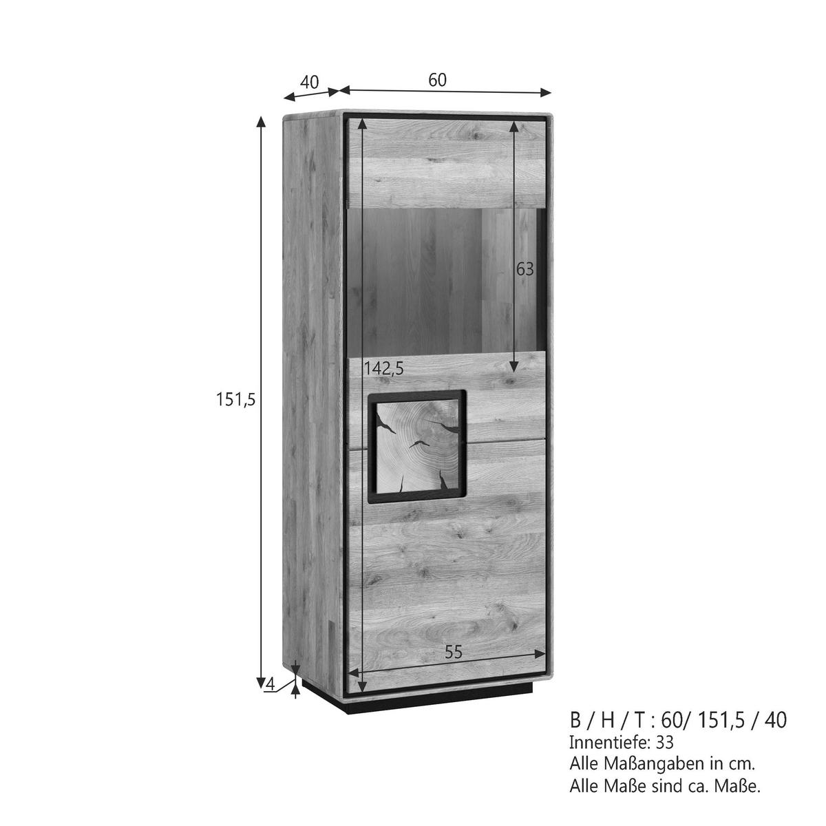 HIGHBOARD  60/152/40 cm  - Wildeiche/Schwarz, Basics, Holz (60/152/40cm) - Livetastic