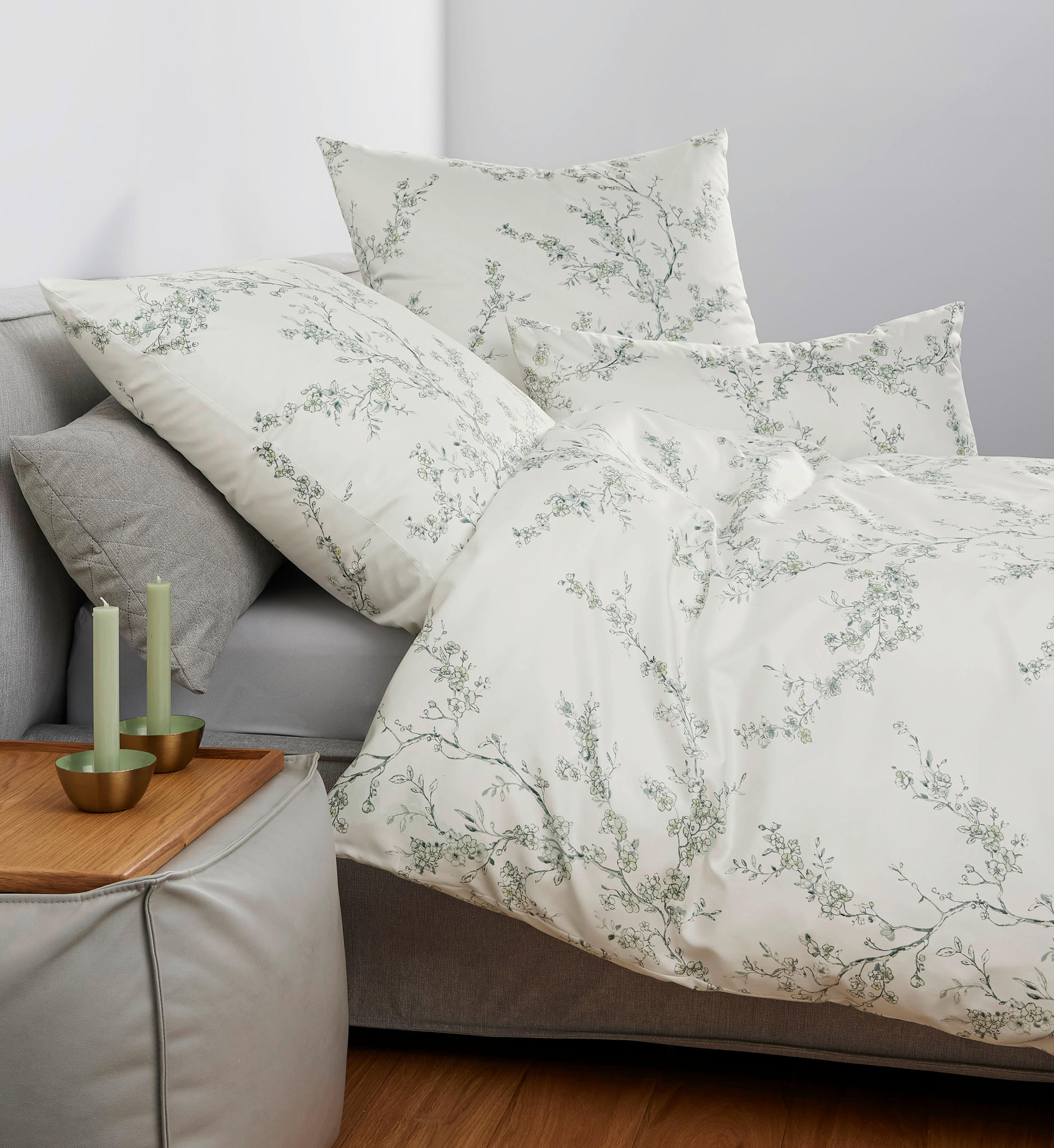 POSTELJNINA MILANO 135/200 cm mako saten zelena, bela  - zelena/bela, Konvencionalno, tekstil (135/200cm) - Janine