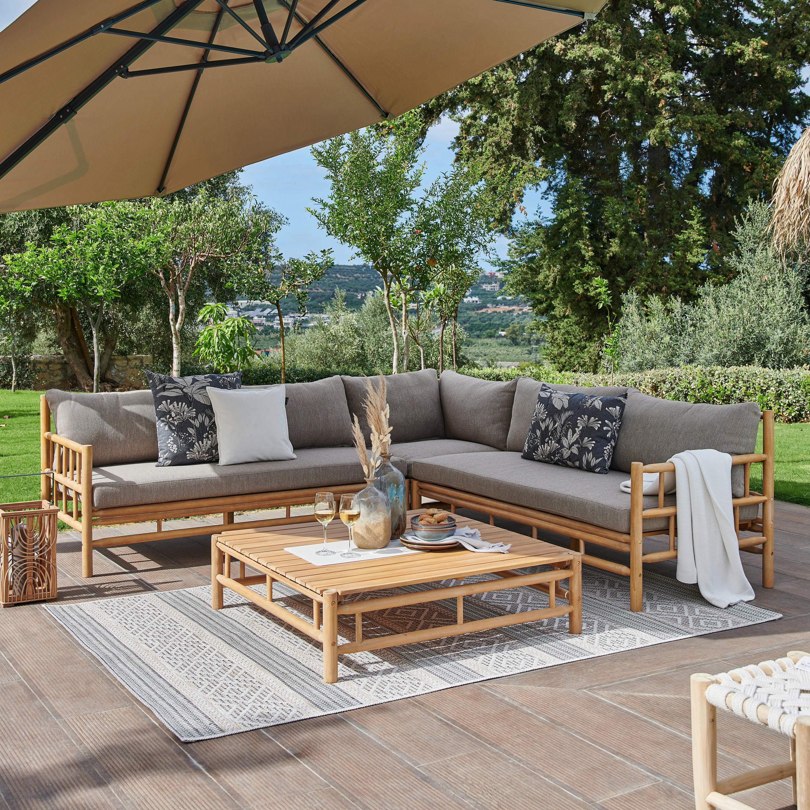 LOUNGEGARNITUR 231,5/231,5 cm Akazie Hartholz - Taupe/Teakfarben, Natur, Holz/Textil (231,5/231,5cm) - Ambia Garden