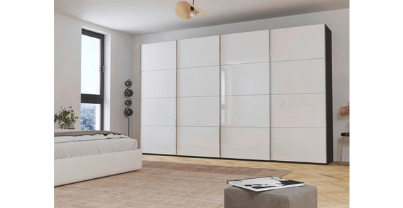 SCHWEBETÜRENSCHRANK  in Graphitfarben, Weiß  - Chromfarben/Graphitfarben, Design, Glas/Holzwerkstoff (361/223/68cm) - Novel
