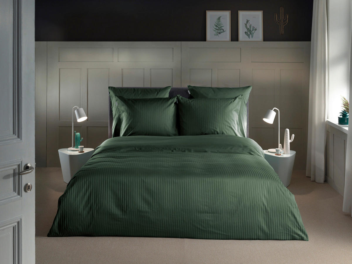 BETTWÄSCHE 2-teilig Banda Makosatin 135/200 cm  - Waldgrün, Basics, Textil (135/200cm)