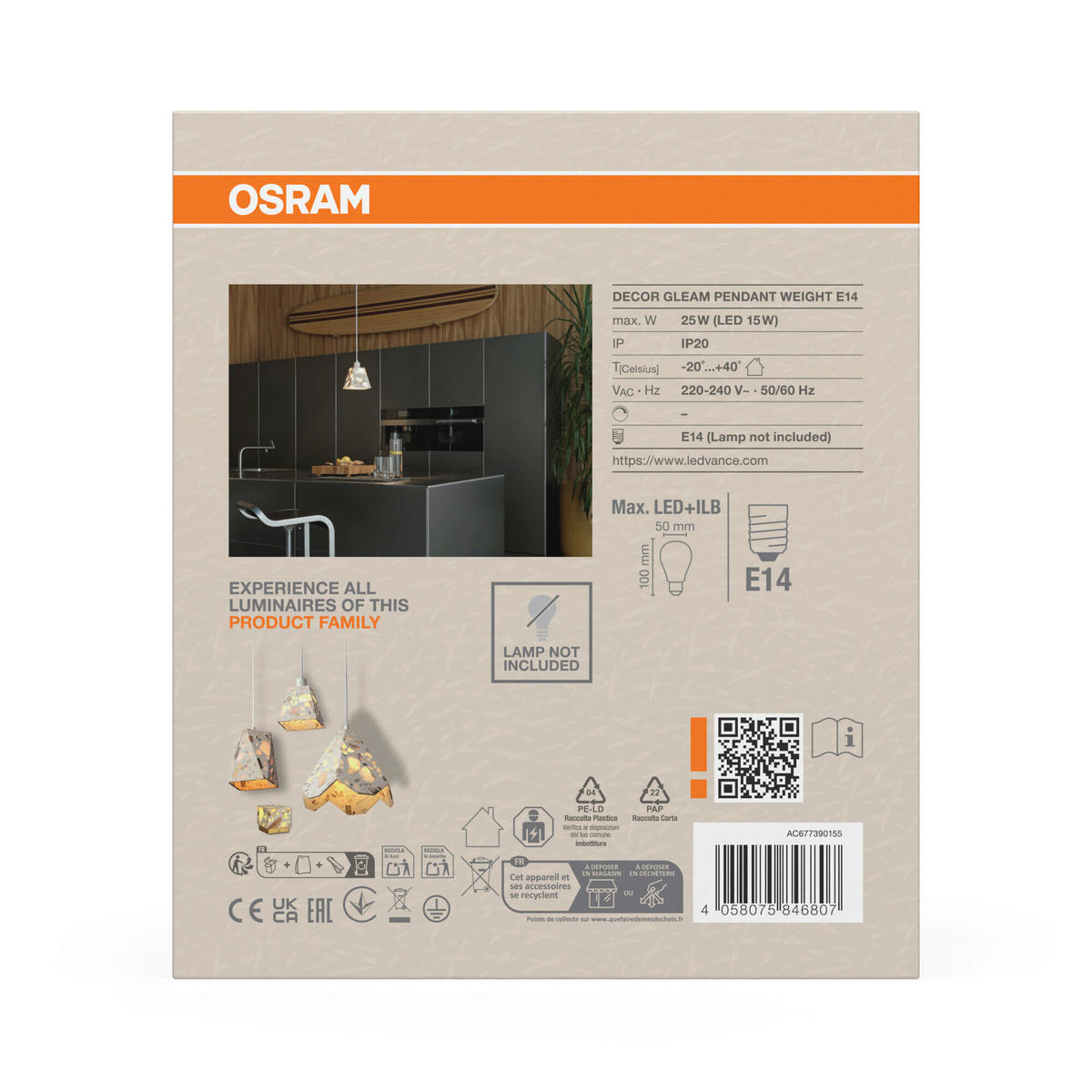 HÄNGELEUCHTE 14/14/121,5 cm  - Beige, Basics, Stein (14/14/121,5cm) - Osram