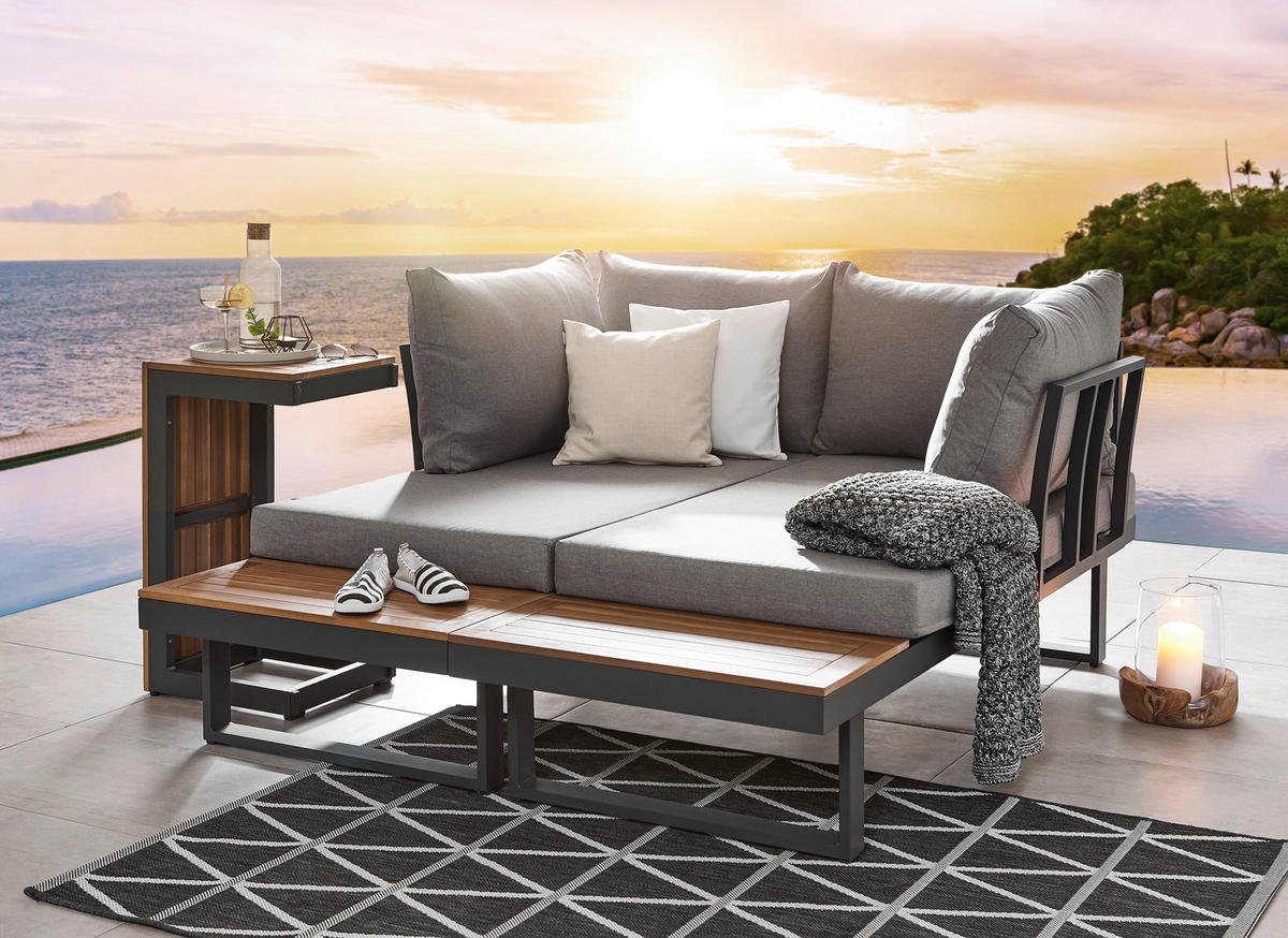 LOUNGEGARNITUR Akazie massiv Aluminium  - Anthrazit/Hellgrau, Design, Holz/Textil - Amatio