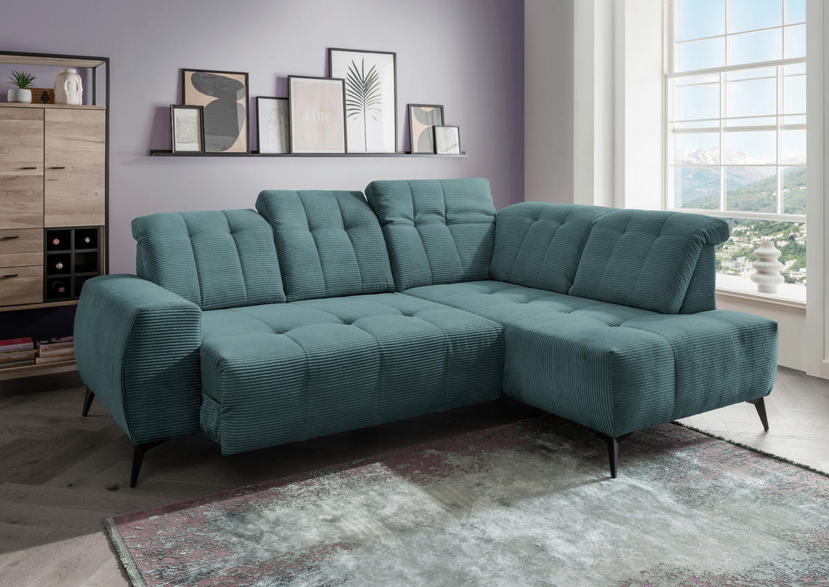 ECKSOFA in Cord Petrol  - Petrol/Schwarz, Modern, Textil/Metall (261/200cm) - Livetastic