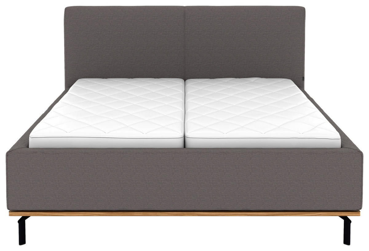 POLSTERBETT Matratze, Lattenrost, Bettkasten 160/200 cm  in Graubraun  - Graubraun/Graphitfarben, Design, Holz/Textil (160/200cm) - Musterring