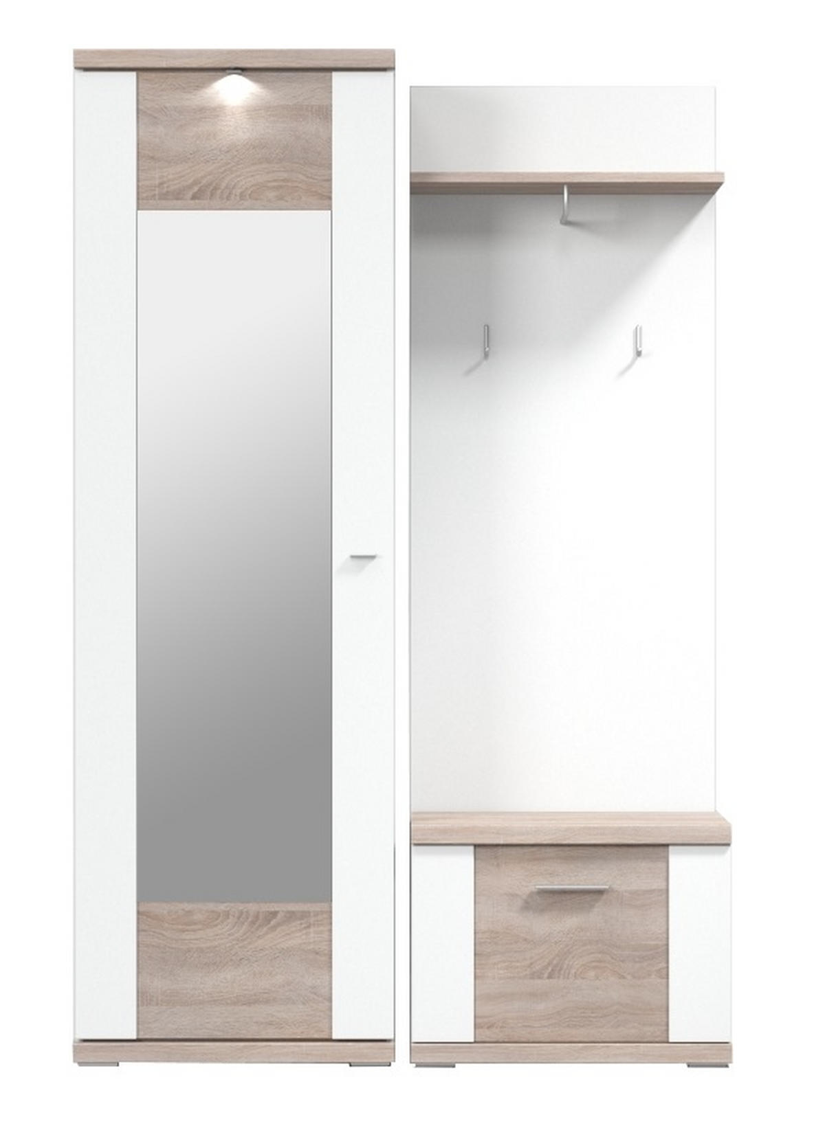 GARDEROBE 3-teilig  in 130,1/206,6/41,6 cm  - Eichefarben/Weiß, Design, Holzwerkstoff (130,1/206,6/41,6cm) - Xora