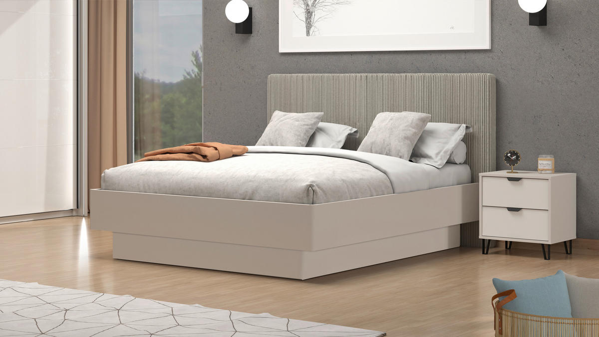 POSTEL, 180/200 cm, světle šedá, kašmírová - kašmírová/světle šedá, Konvenční, kompozitní dřevo/textil (180/200cm) - Xora