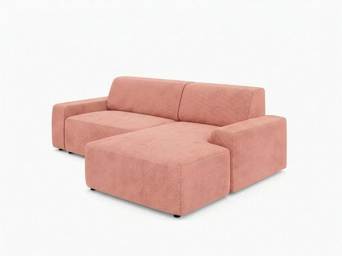 ECKSOFA WIEN in Cord Pink Bettkasten, Sitzvorzug  246/162 cm  - Pink/Schwarz, MODERN, Kunststoff/Textil (246/162cm) - Trendmanufaktur