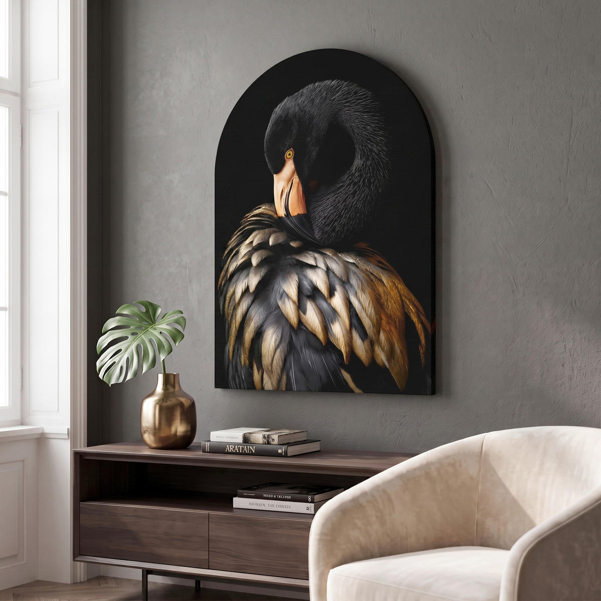 GLASBILD Tiere Schwarz, Goldfarben 70/100 cm  - Goldfarben/Schwarz, Basics, Glas/Papier (70/100cm)