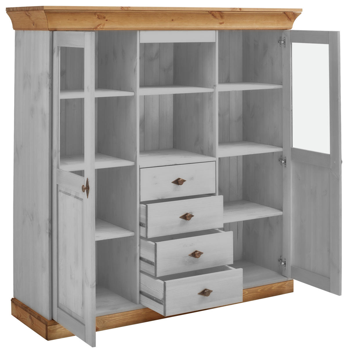 HIGHBOARD  in 143/145/45 cm  - Laugenfarbig/Grau, ROMANTIK / LANDHAUS, Glas/Holz (143/145/45cm) - Boxxx