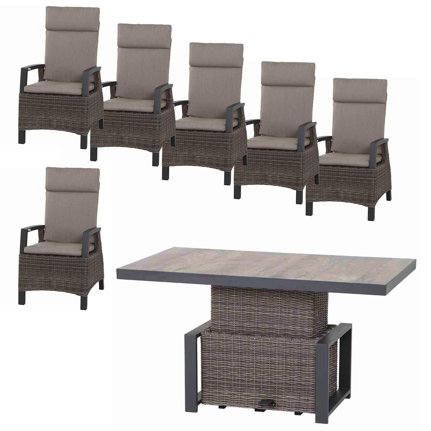 LOUNGEGARNITUR 7-teilig   72/103/93 cm Aluminium  - Grau, Basics, Keramik/Kunststoff (72/103/93cm) - Siena Garden