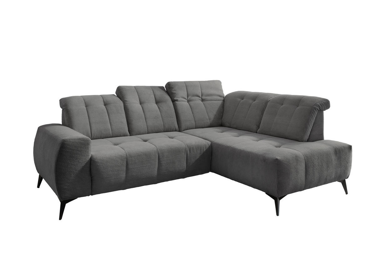 ECKSOFA Grau Cord  - Schwarz/Grau, MODERN, Textil/Metall (261/200cm) - Livetastic