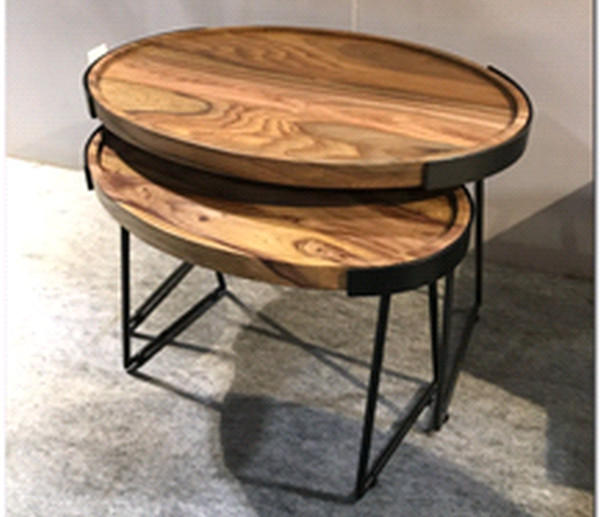 SET POMOĆNIH STOLIĆA prirodne boje  metal, drvo   - prirodne boje, Trend, metal/drvo (67/57/48/42/46/46cm) - Ambia Home