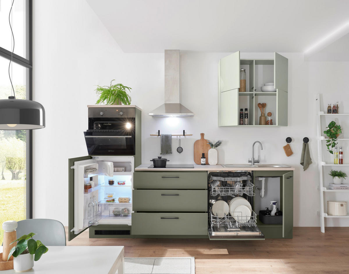 KÜCHENLEERBLOCK 260 cm   in Mintgrün, Grün  - Beige/Schwarz, Design, Holzwerkstoff/Metall (260cm) - MID.YOU