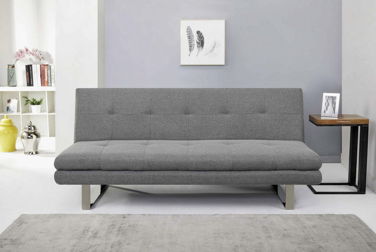 SCHLAFSOFA in Webstoff Grau  - Chromfarben/Grau, Design, Textil/Metall (184/82/83cm) - Livetastic